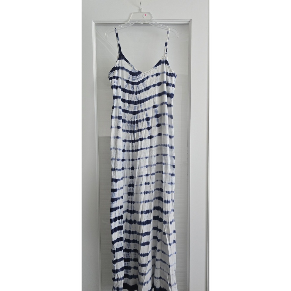 Zara Trafaluc Blue White Tie Dye Striped V-Neck Maxi Dress Large